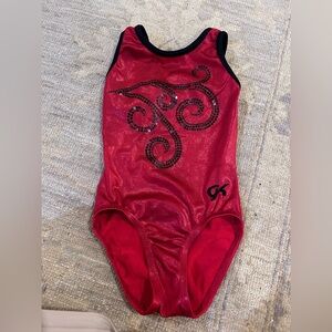 GK Elite Shimmer Red Gymnastics Leotard with Black Swirl